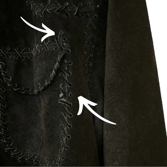 Saguaro Western Black Suede Shirt Jacket w/ Whipstitched Edges Flannel Lined (M) - Picture 8 of 11